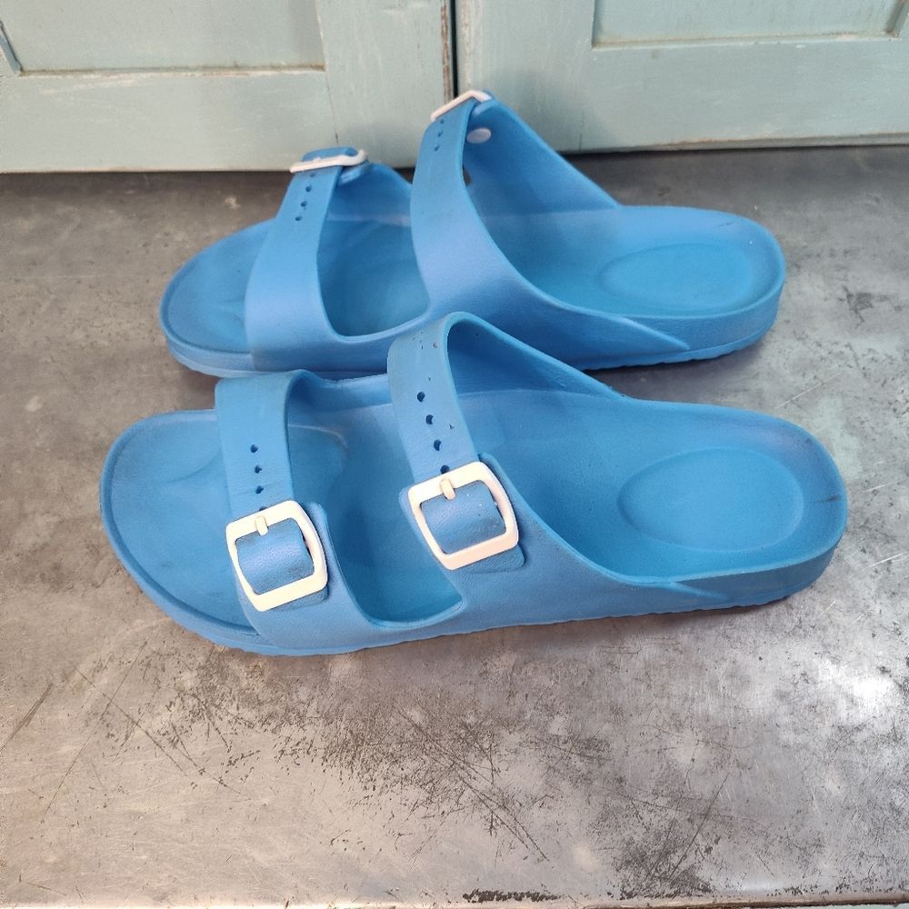 Blue with White Adjustable Strap Slides Sandals Size 9/10